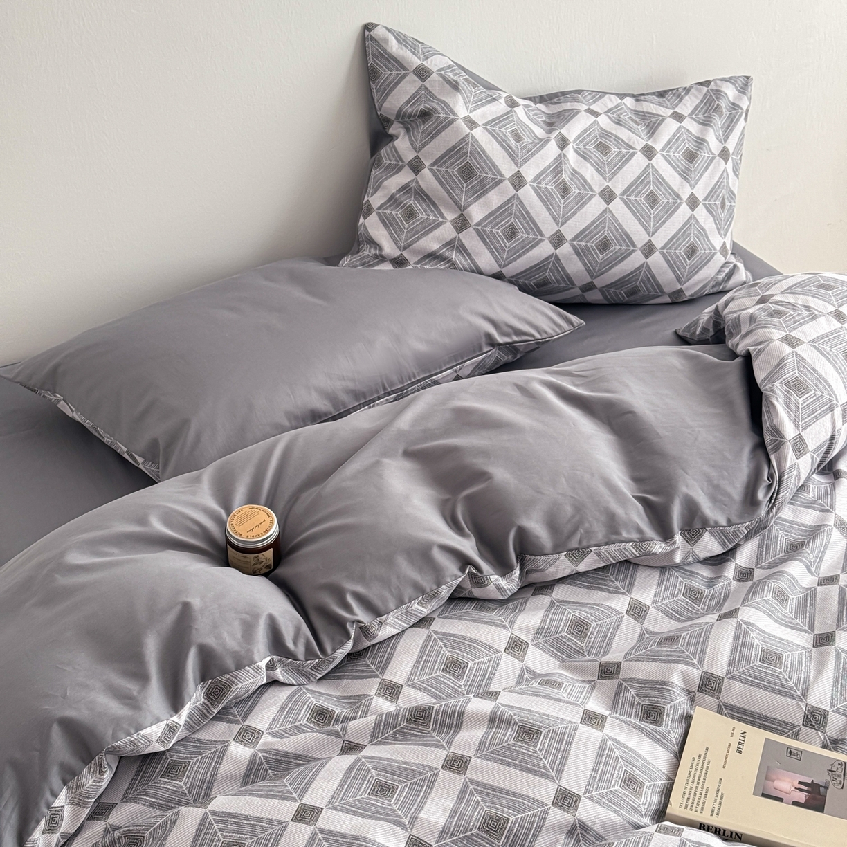 91家纺网 家纺一手货源 找家纺 简宜家居（朝初家纺） 2026新款12868全棉简约纯棉四件套 菱序