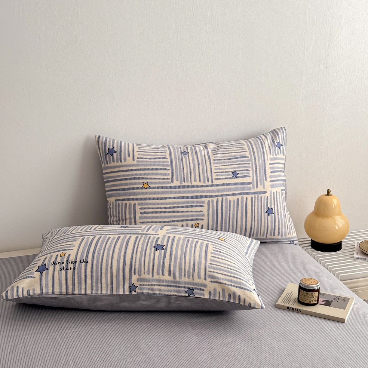 91家纺网 家纺一手货源 找家纺 简宜家居（朝初家纺） 2026新款12868全棉简约纯棉四件套 星落灰条