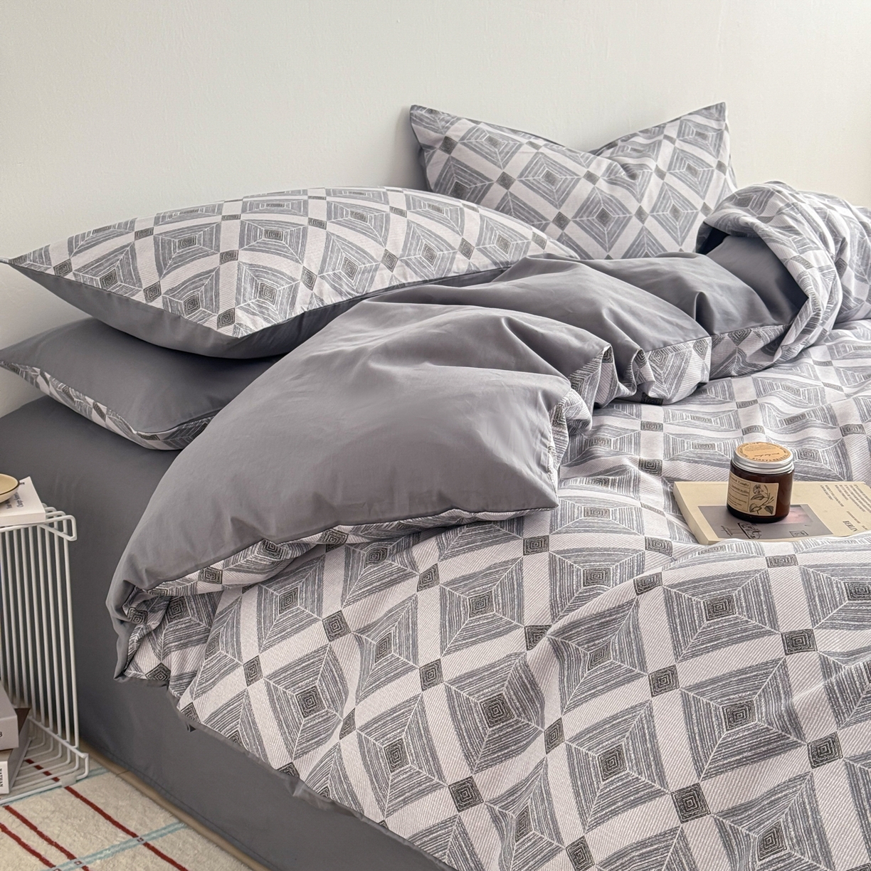 91家纺网 家纺一手货源 找家纺 简宜家居（朝初家纺） 2026新款12868全棉简约纯棉四件套 菱序