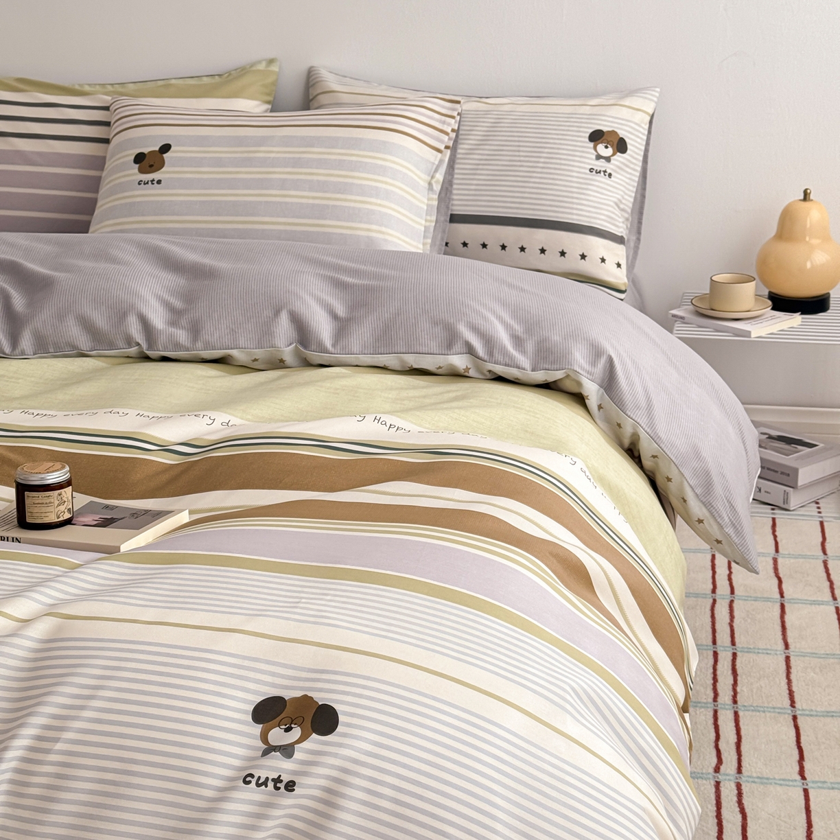 91家纺网 家纺一手货源 找家纺 简宜家居（朝初家纺） 2026新款12868全棉简约纯棉四件套 渐色条纹