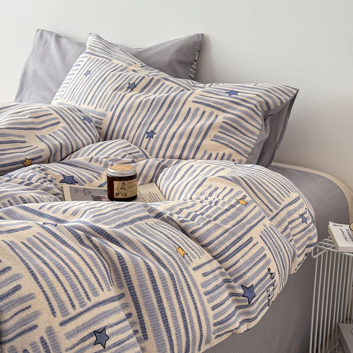 简宜家居（朝初家纺） 2026新款12868全棉简约纯棉四件套 星落灰条