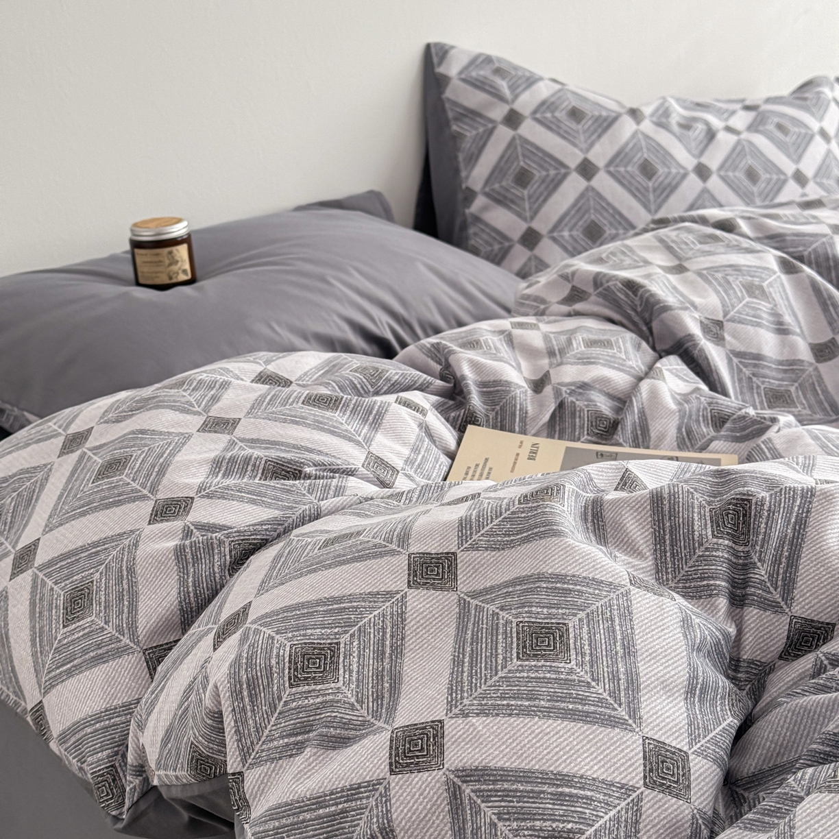 91家纺网 家纺一手货源 找家纺 简宜家居（朝初家纺） 2026新款12868全棉简约纯棉四件套 菱序