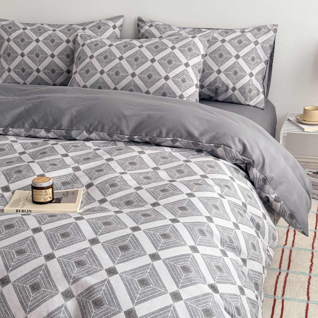 91家纺网 家纺一手货源 找家纺 简宜家居（朝初家纺） 2026新款12868全棉简约纯棉四件套 菱序