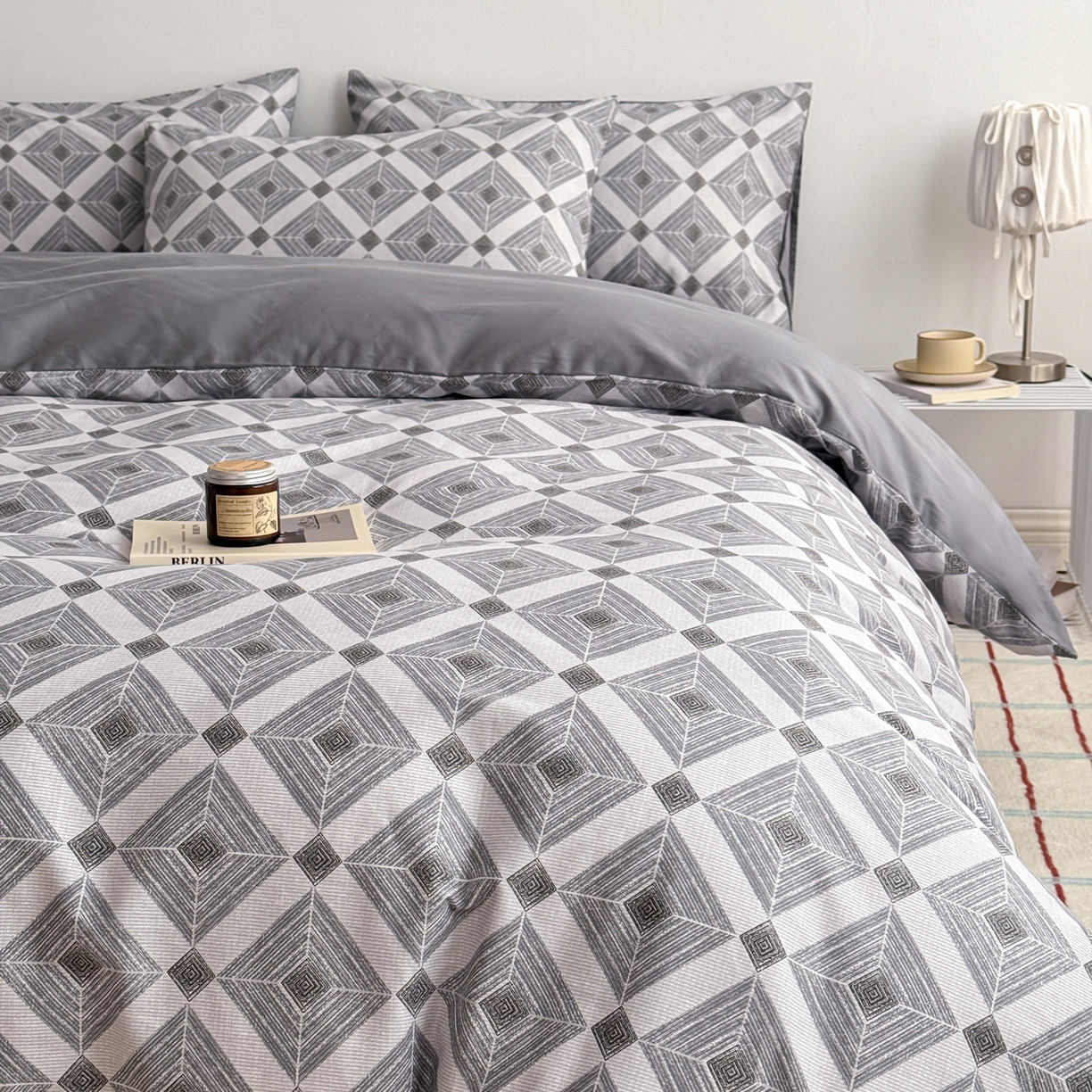 91家纺网 家纺一手货源 找家纺 简宜家居（朝初家纺） 2026新款12868全棉简约纯棉四件套 菱序