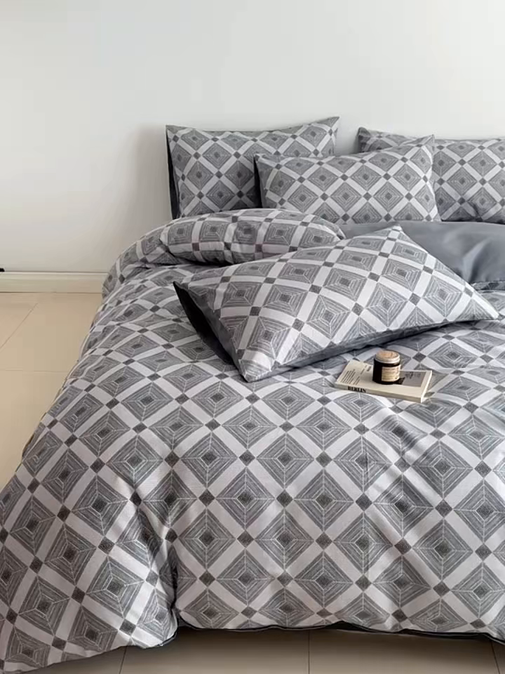 91家纺网 家纺一手货源 找家纺 简宜家居（朝初家纺） 2026新款12868全棉简约纯棉四件套 菱序