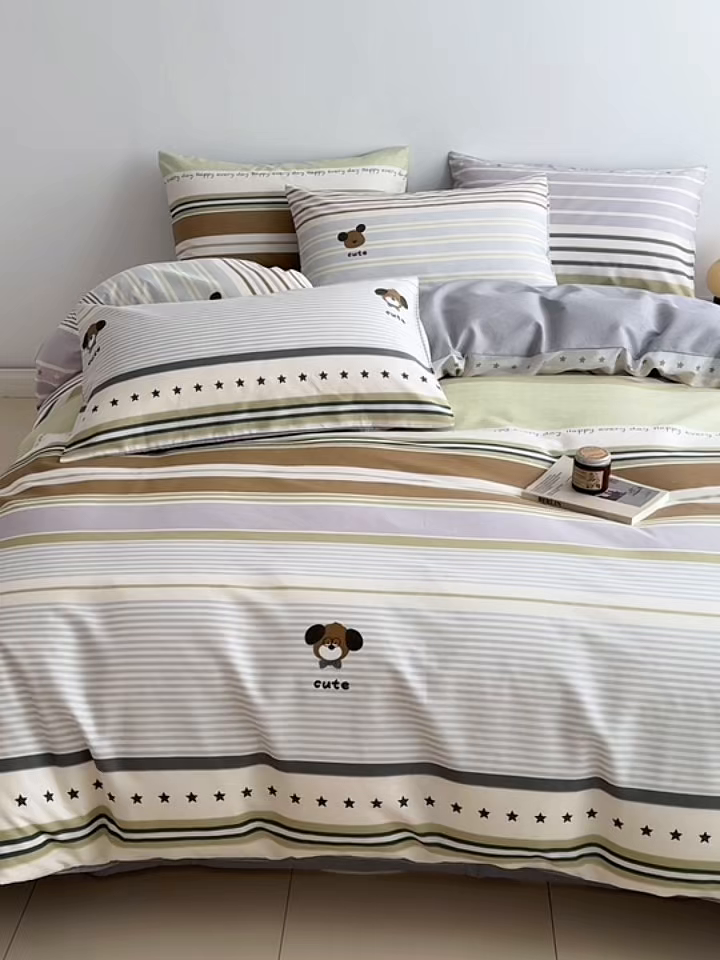 91家纺网 家纺一手货源 找家纺 简宜家居（朝初家纺） 2026新款12868全棉简约纯棉四件套 渐色条纹
