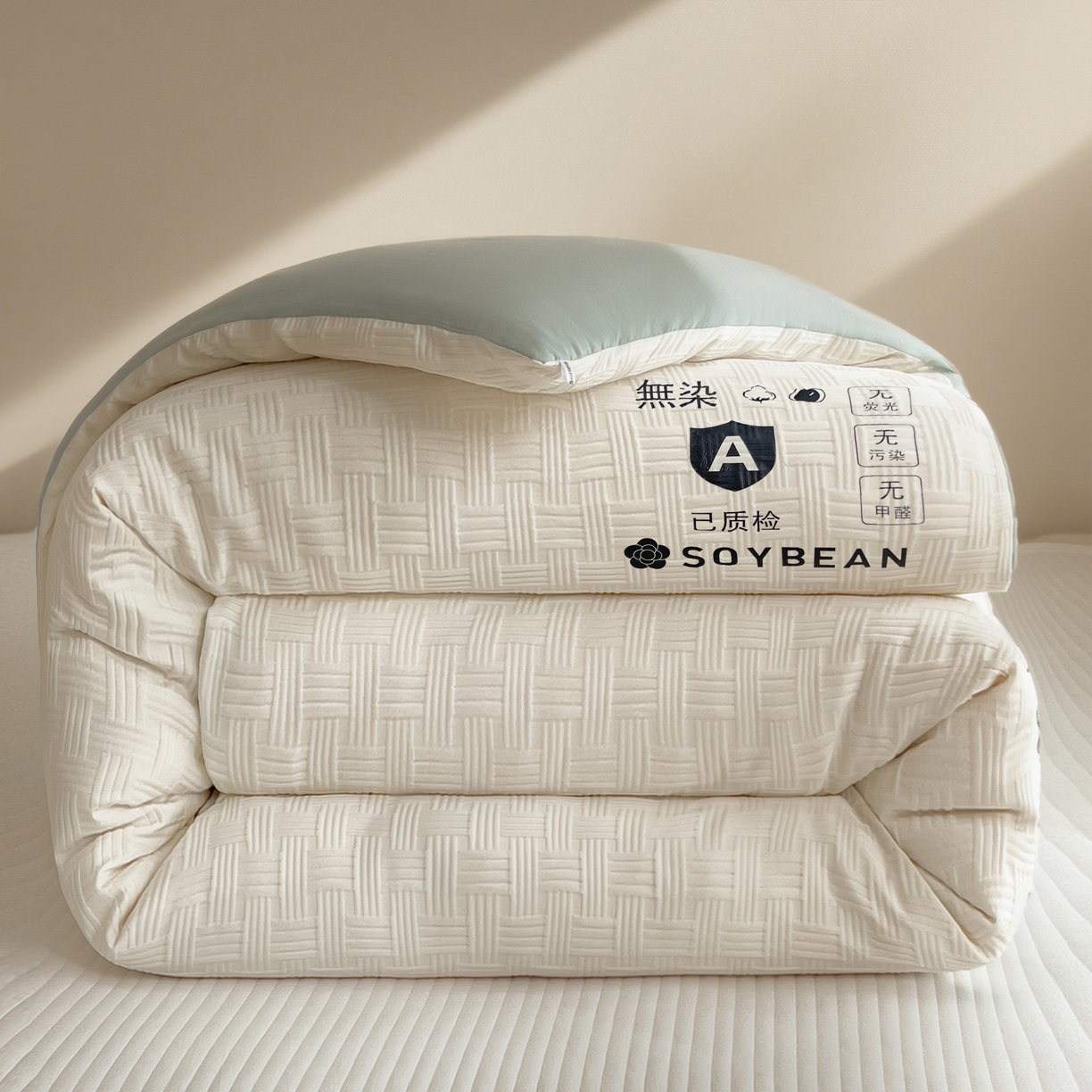 91家纺网 家纺一手货源 找家纺 好尚居 2026新款烫画华夫格冬被 双拼款☀白拼浅蓝