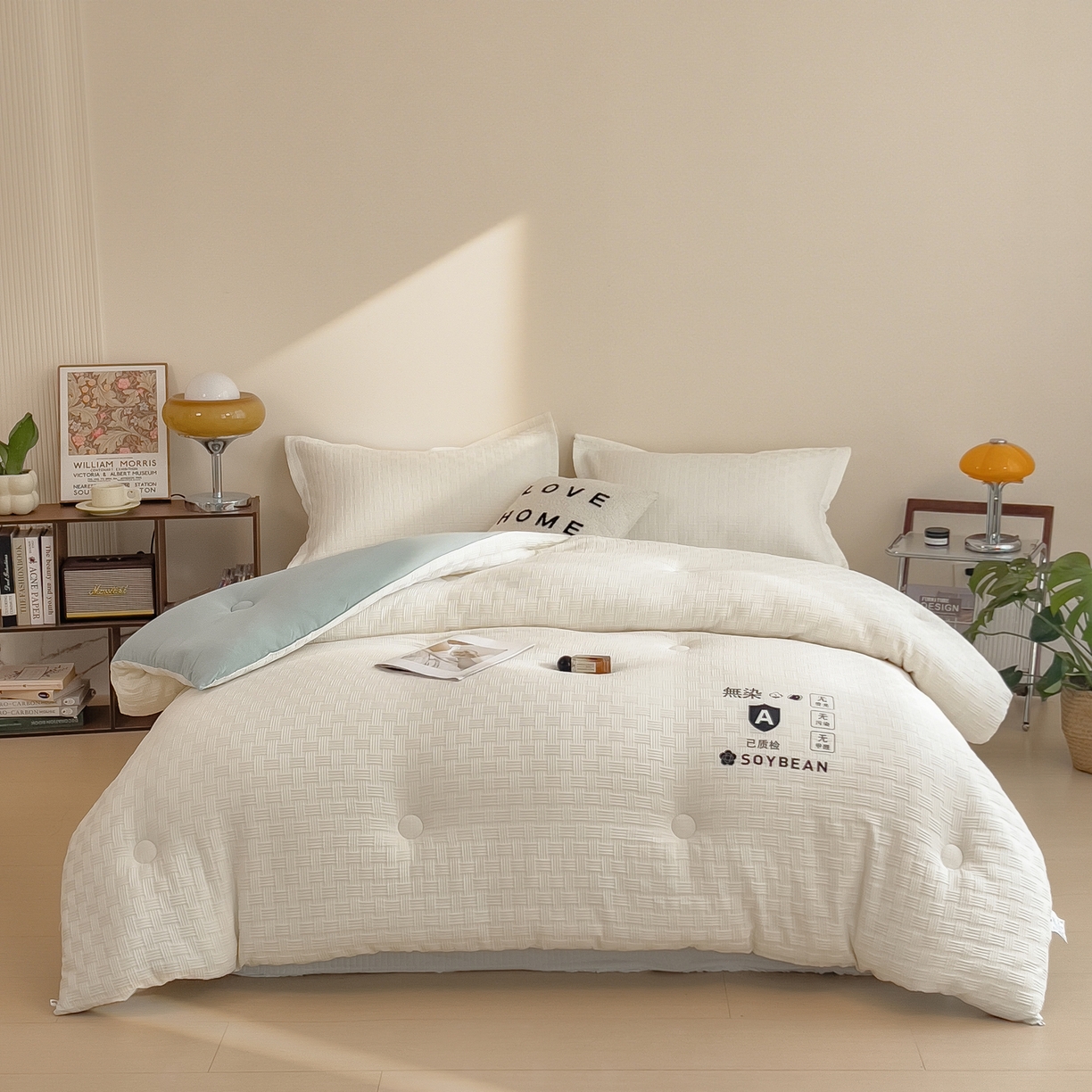 91家纺网 家纺一手货源 找家纺 好尚居 2026新款烫画华夫格冬被 双拼款☀白拼浅蓝