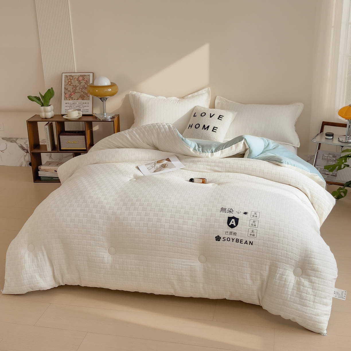 91家纺网 家纺一手货源 找家纺 好尚居 2026新款烫画华夫格冬被 双拼款☀白拼浅蓝