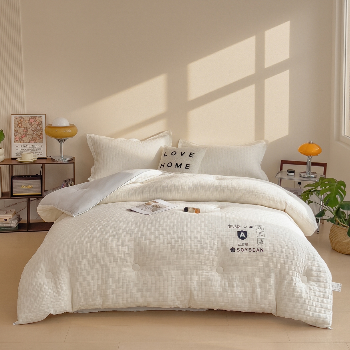 91家纺网 家纺一手货源 找家纺 好尚居 2026新款烫画华夫格冬被 双拼款☀白拼浅灰