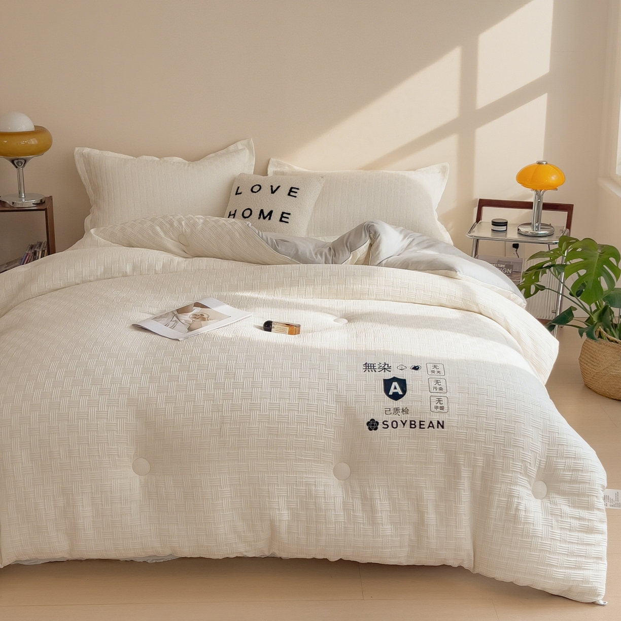 91家纺网 家纺一手货源 找家纺 好尚居 2026新款烫画华夫格冬被 双拼款☀白拼浅灰
