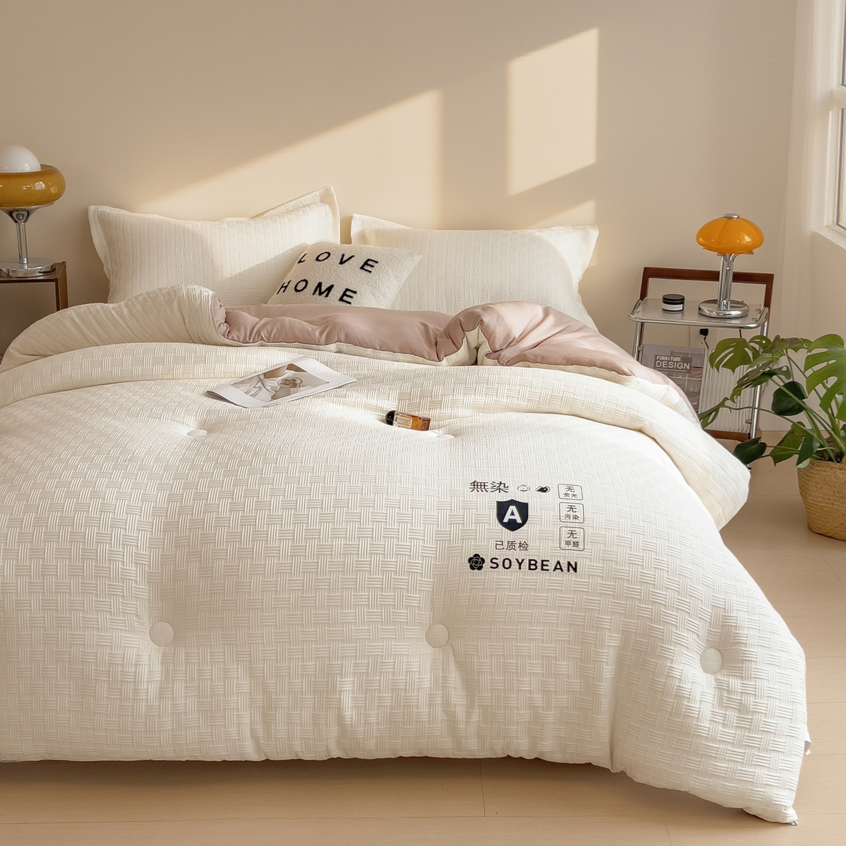 91家纺网 家纺一手货源 找家纺 好尚居 2026新款烫画华夫格冬被 双拼款☀白拼卡其