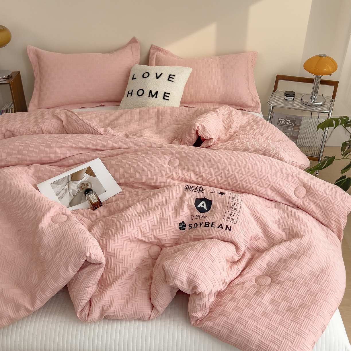 91家纺网 家纺一手货源 找家纺 好尚居 2026新款烫画华夫格冬被 纯色款☀豆沙