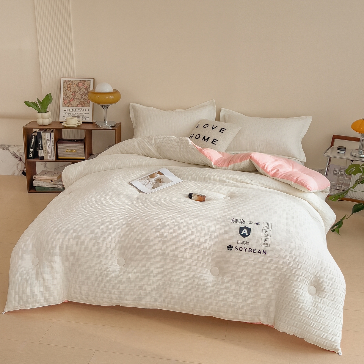 91家纺网 家纺一手货源 找家纺 好尚居 2026新款烫画华夫格冬被 双拼款☀白拼粉色