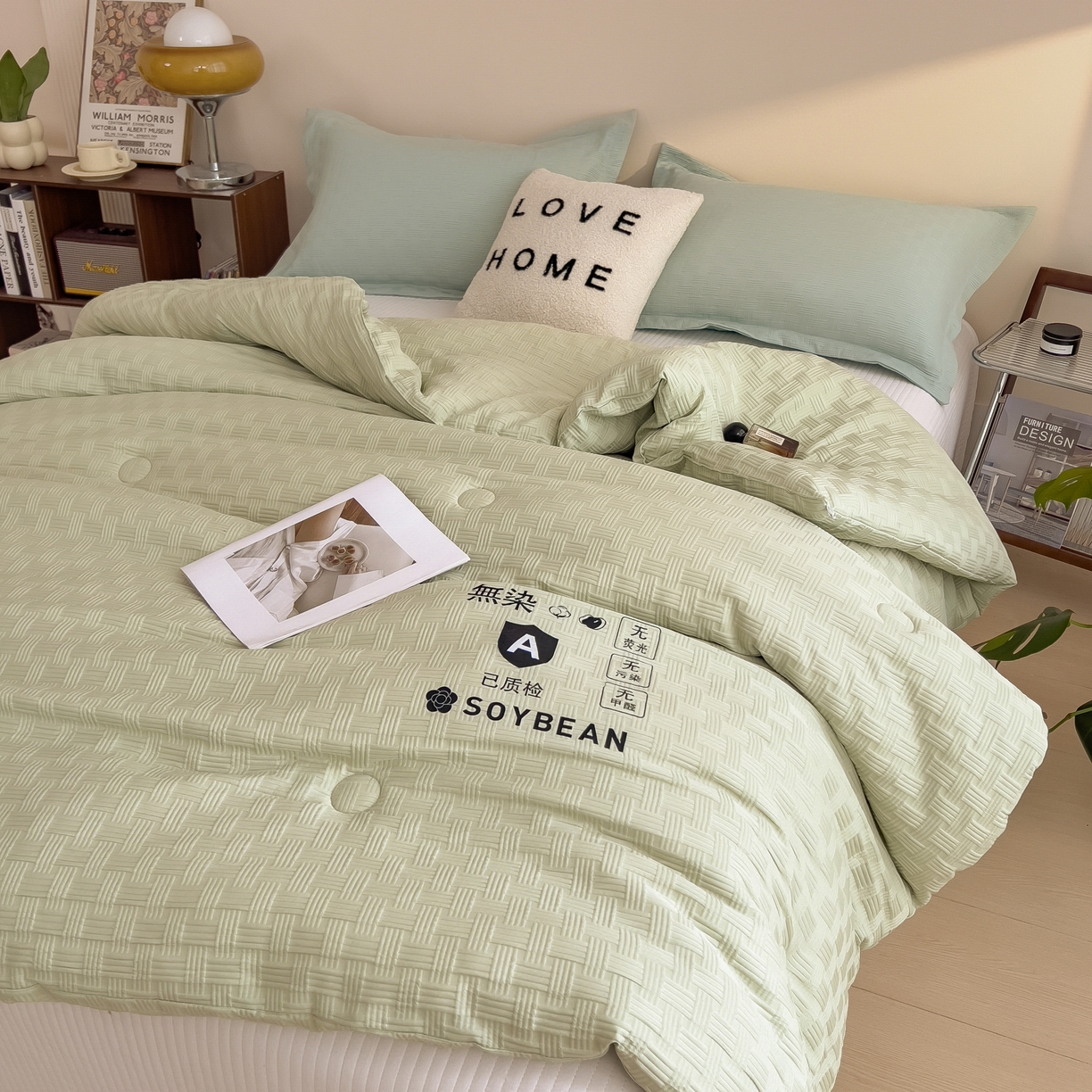 91家纺网 家纺一手货源 找家纺 好尚居 2026新款烫画华夫格冬被 纯色款☀果绿