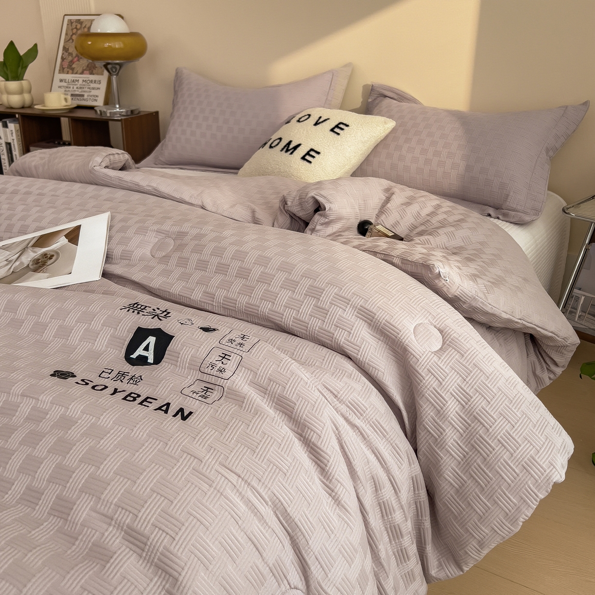 91家纺网 家纺一手货源 找家纺 好尚居 2026新款烫画华夫格冬被 纯色款☀浅灰