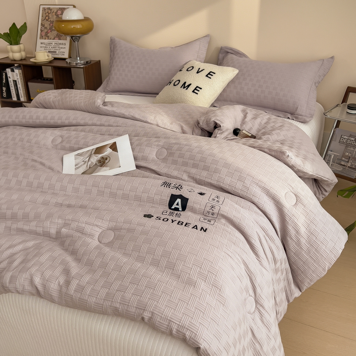 91家纺网 家纺一手货源 找家纺 好尚居 2026新款烫画华夫格冬被 纯色款☀浅灰