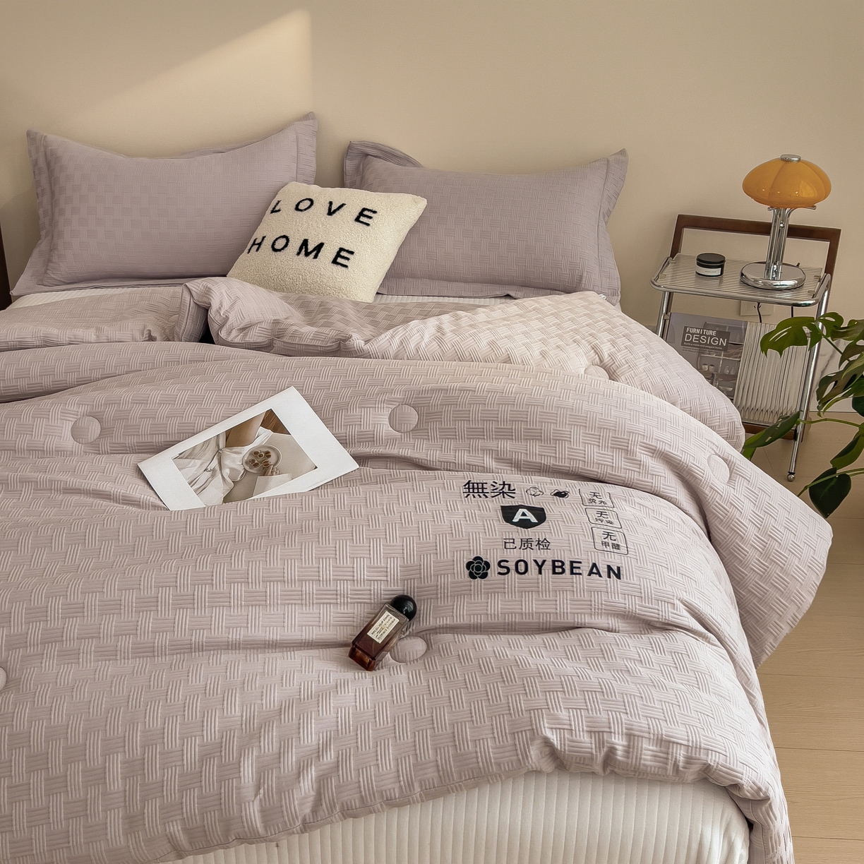 91家纺网 家纺一手货源 找家纺 好尚居 2026新款烫画华夫格冬被 纯色款☀浅灰