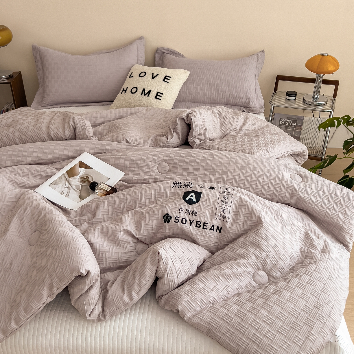 91家纺网 家纺一手货源 找家纺 好尚居 2026新款烫画华夫格冬被 纯色款☀浅灰