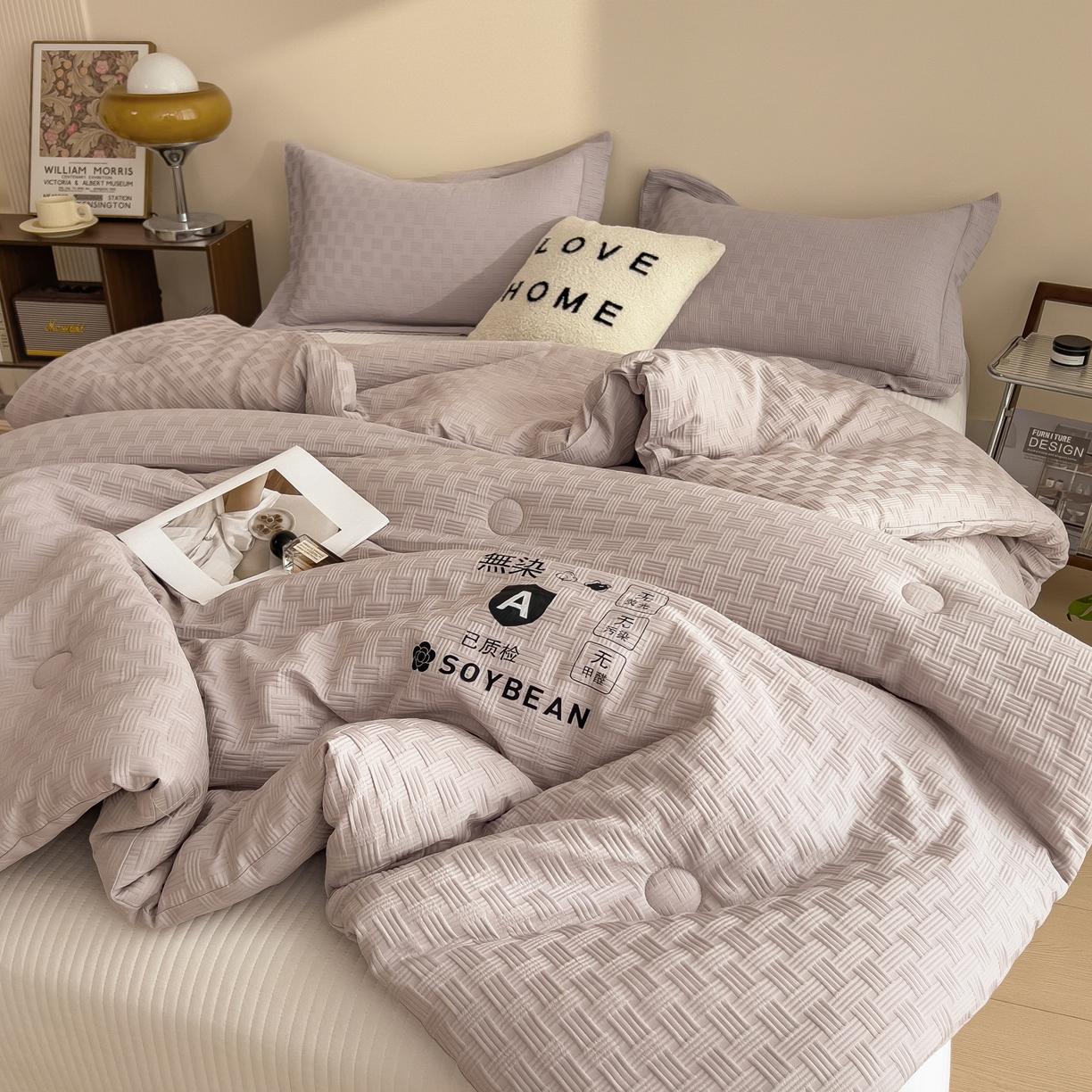91家纺网 家纺一手货源 找家纺 好尚居 2026新款烫画华夫格冬被 纯色款☀浅灰