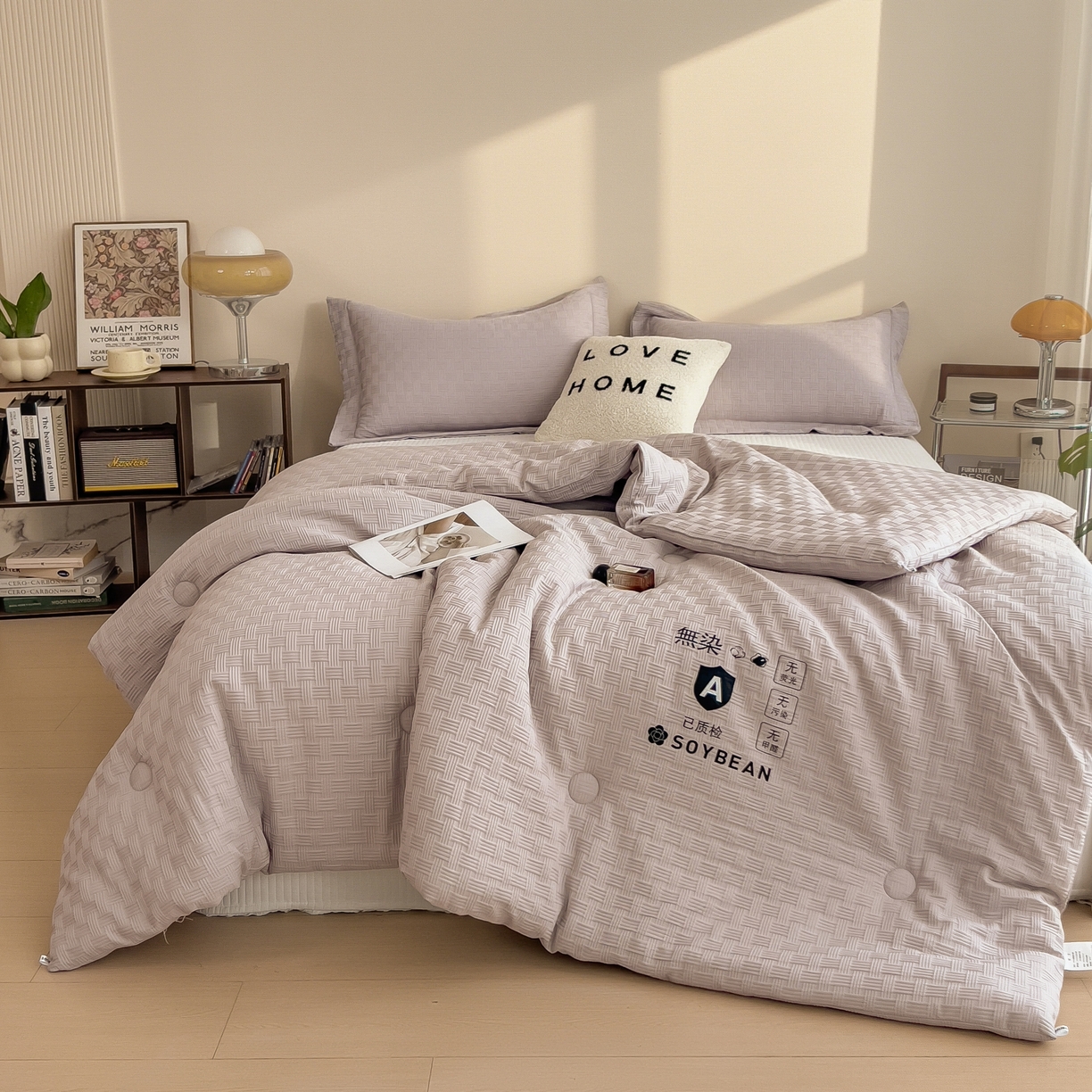 91家纺网 家纺一手货源 找家纺 好尚居 2026新款烫画华夫格冬被 纯色款☀浅灰