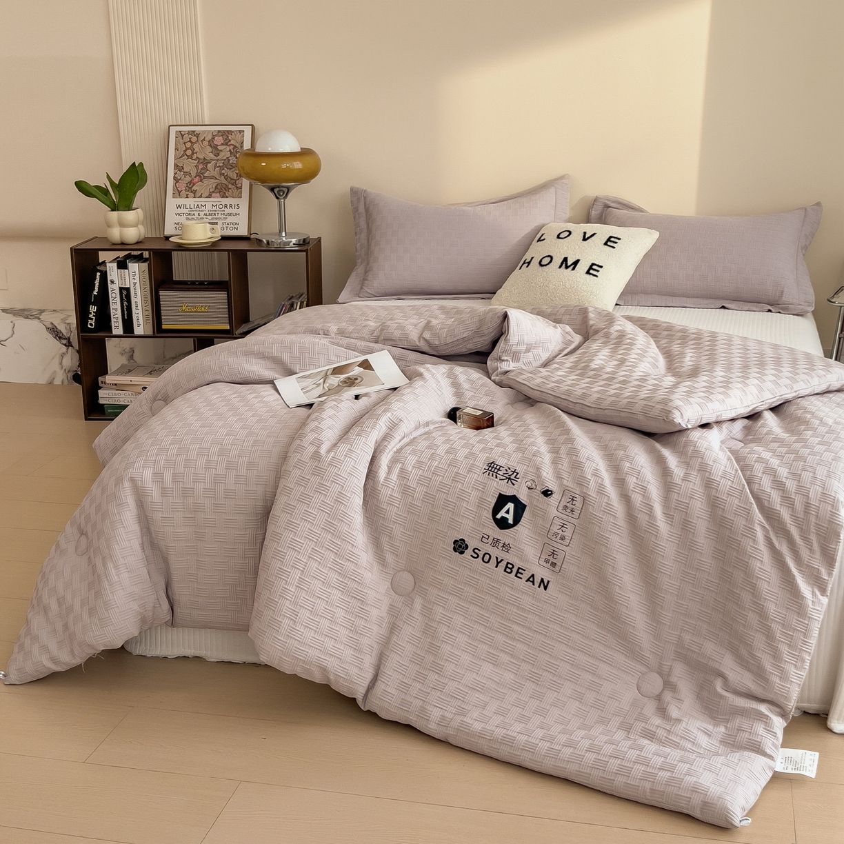 91家纺网 家纺一手货源 找家纺 好尚居 2026新款烫画华夫格冬被 纯色款☀浅灰