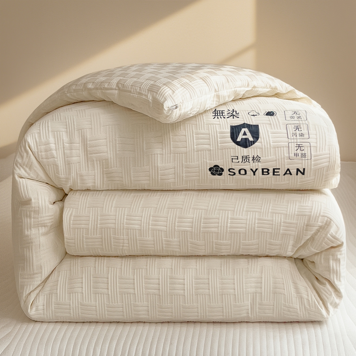 91家纺网 家纺一手货源 找家纺 好尚居 2026新款烫画华夫格冬被 纯色款☀珍珠白