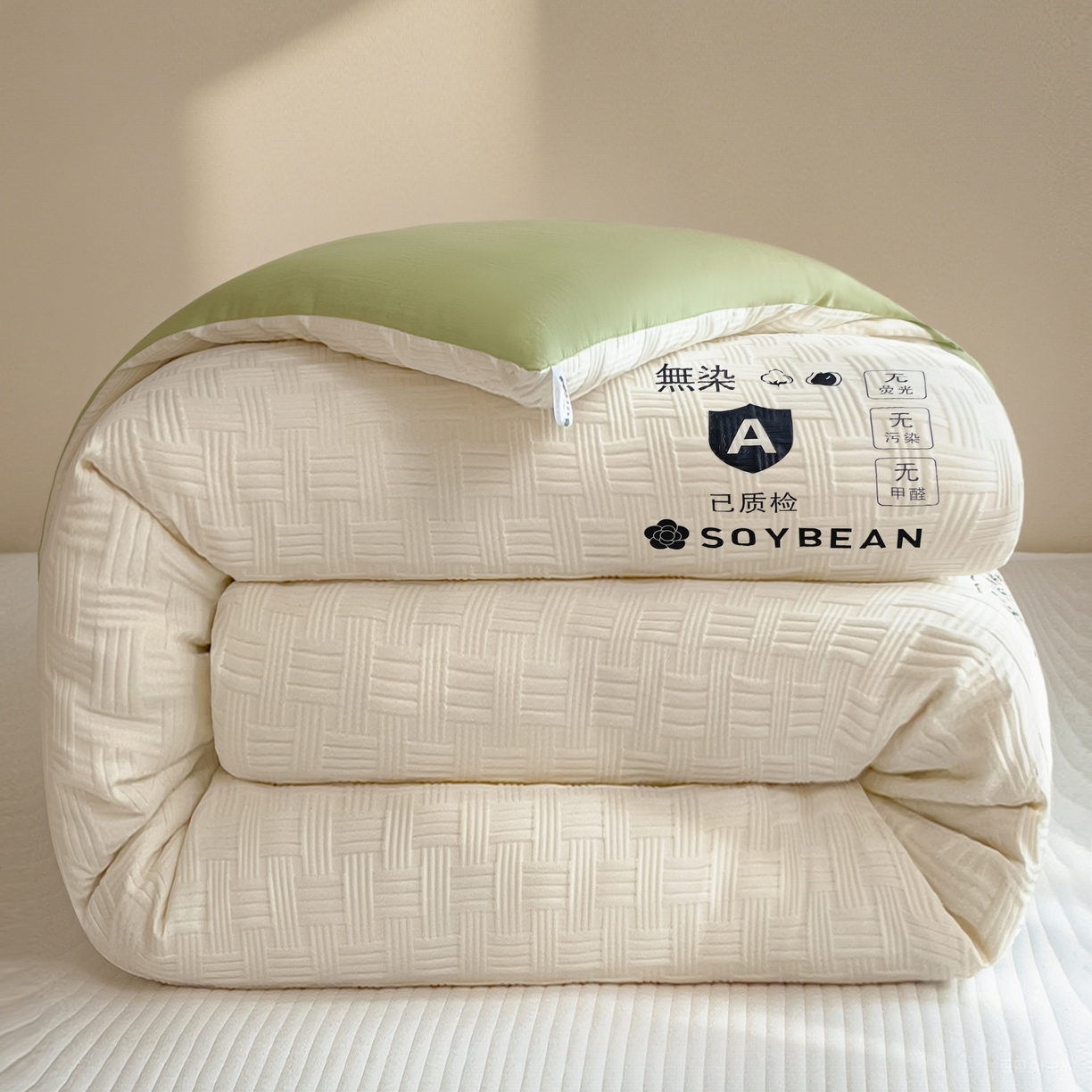91家纺网 家纺一手货源 找家纺 好尚居 2026新款烫画华夫格冬被 双拼款☀白拼果绿