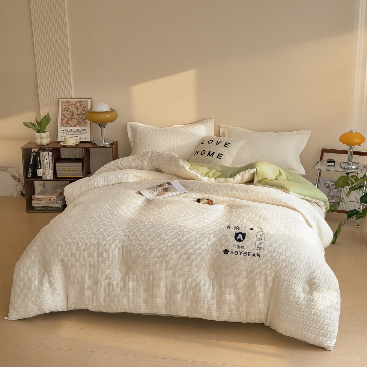 91家纺网 家纺一手货源 找家纺 好尚居 2026新款烫画华夫格冬被 双拼款☀白拼果绿