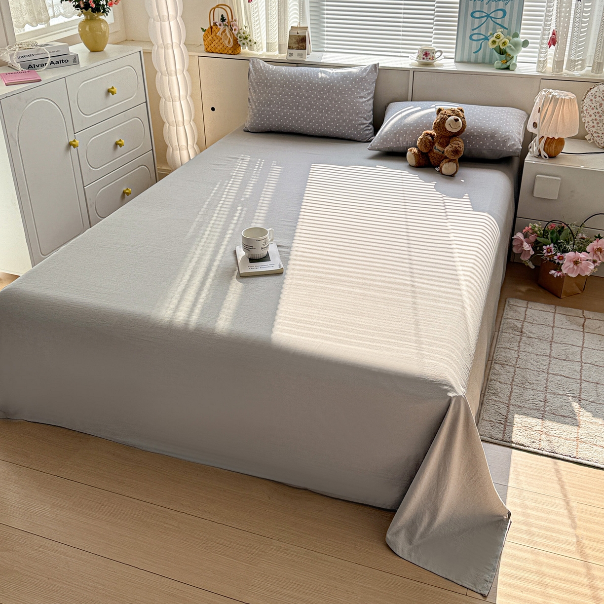 91家纺网 家纺一手货源 找家纺 名品家纺 2026新款软糯小露麻棉麻棉纱四件套 提供买家秀 灰羽星点