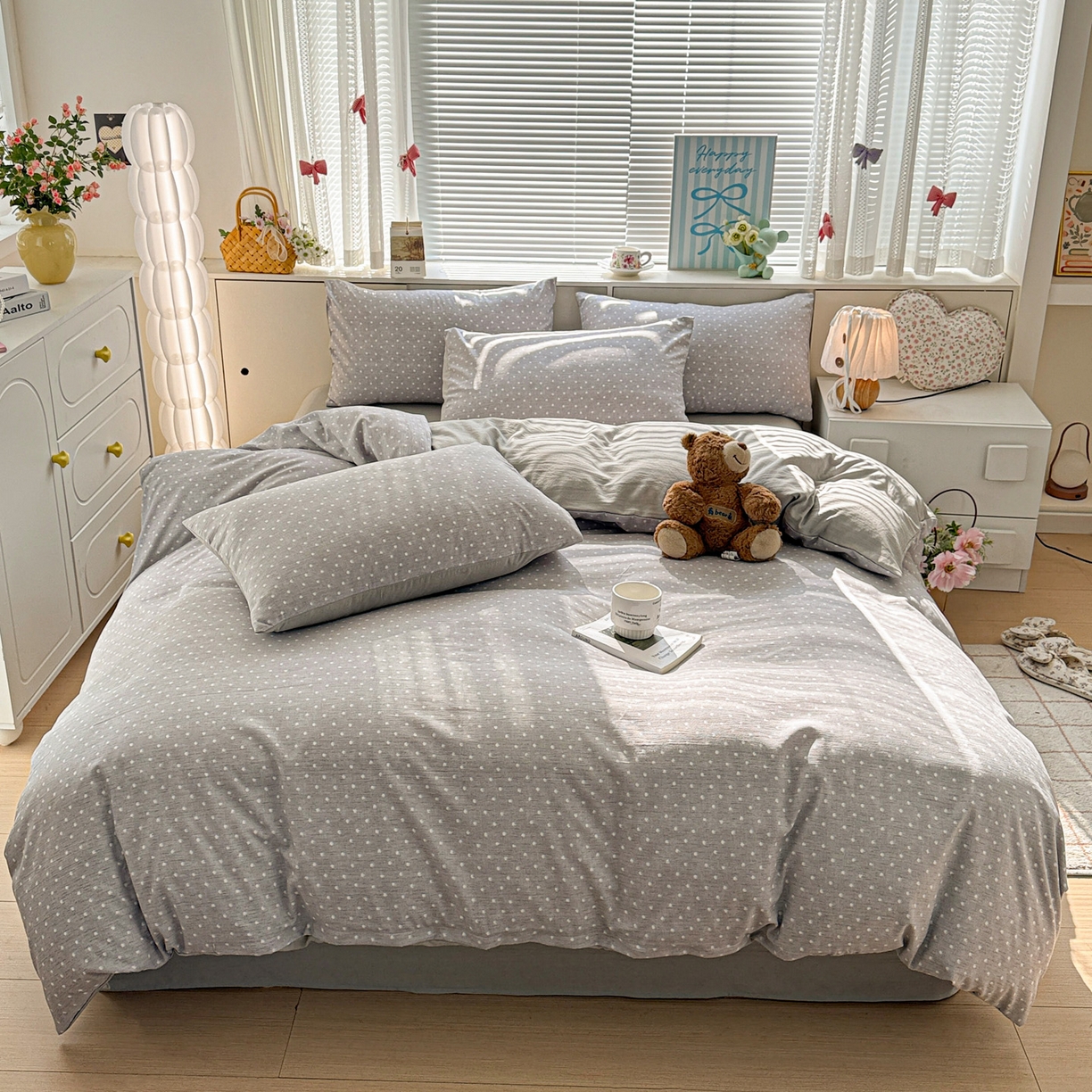 91家纺网 家纺一手货源 找家纺 名品家纺 2026新款软糯小露麻棉麻棉纱四件套 提供买家秀 灰羽星点