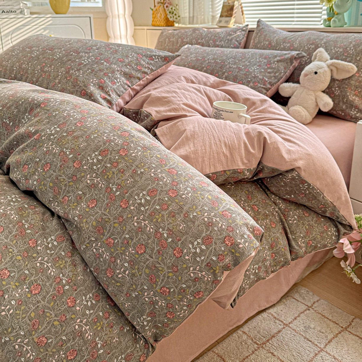 名品家纺 2026新款软糯小露麻棉麻棉纱四件套 提供买家秀 玫瑰蔓语