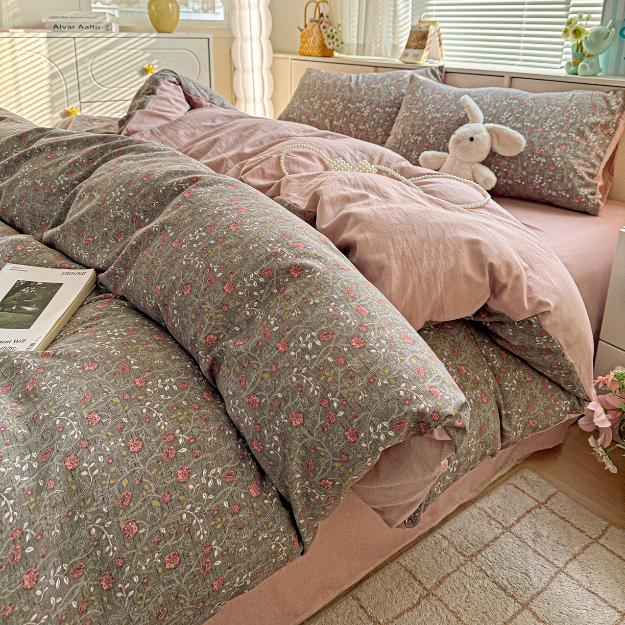 91家纺网 家纺一手货源 找家纺 名品家纺 2026新款软糯小露麻棉麻棉纱四件套 提供买家秀 玫瑰蔓语