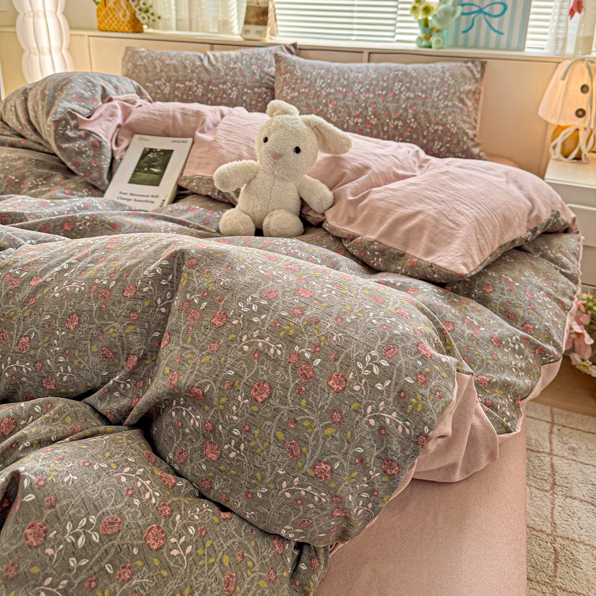 91家纺网 家纺一手货源 找家纺 名品家纺 2026新款软糯小露麻棉麻棉纱四件套 提供买家秀 玫瑰蔓语