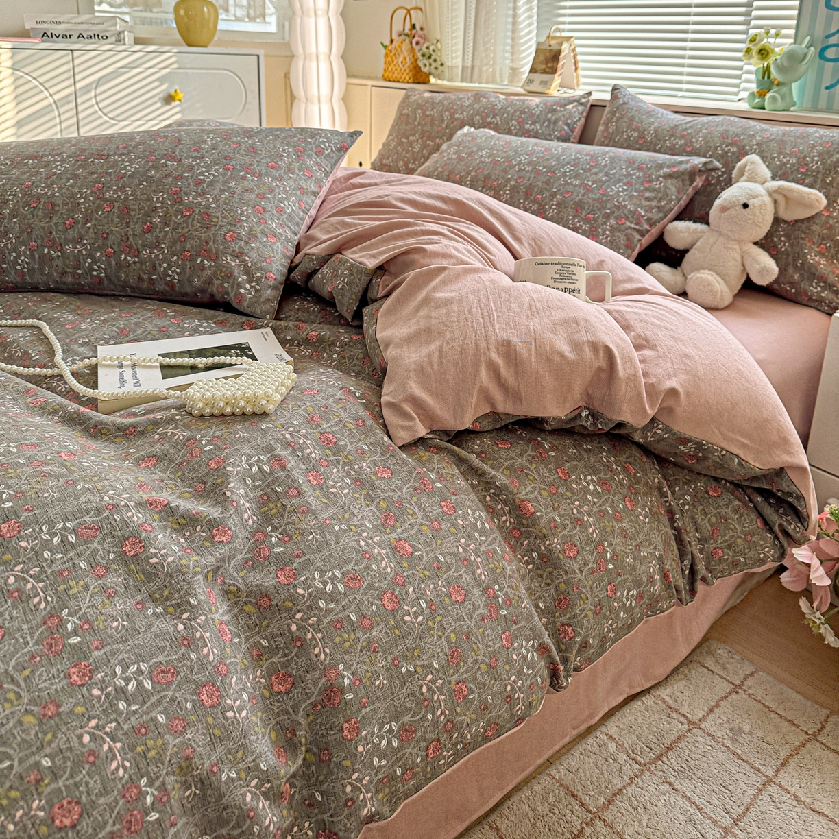 91家纺网 家纺一手货源 找家纺 名品家纺 2026新款软糯小露麻棉麻棉纱四件套 提供买家秀 玫瑰蔓语