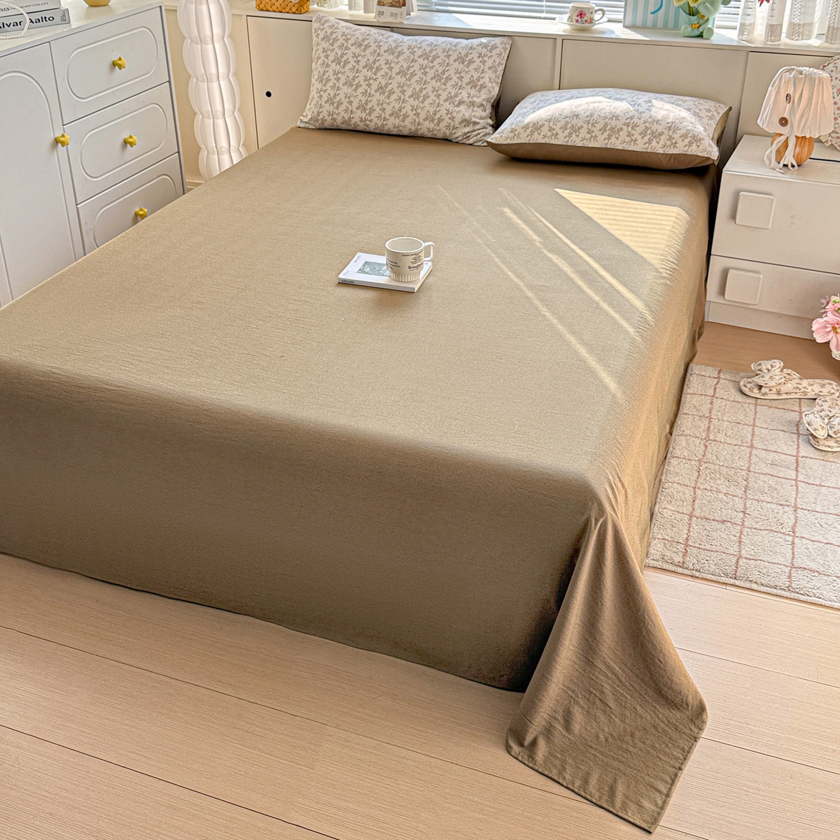 91家纺网 家纺一手货源 找家纺 名品家纺 2026新款软糯小露麻棉麻棉纱四件套 提供买家秀 暖棕花笺