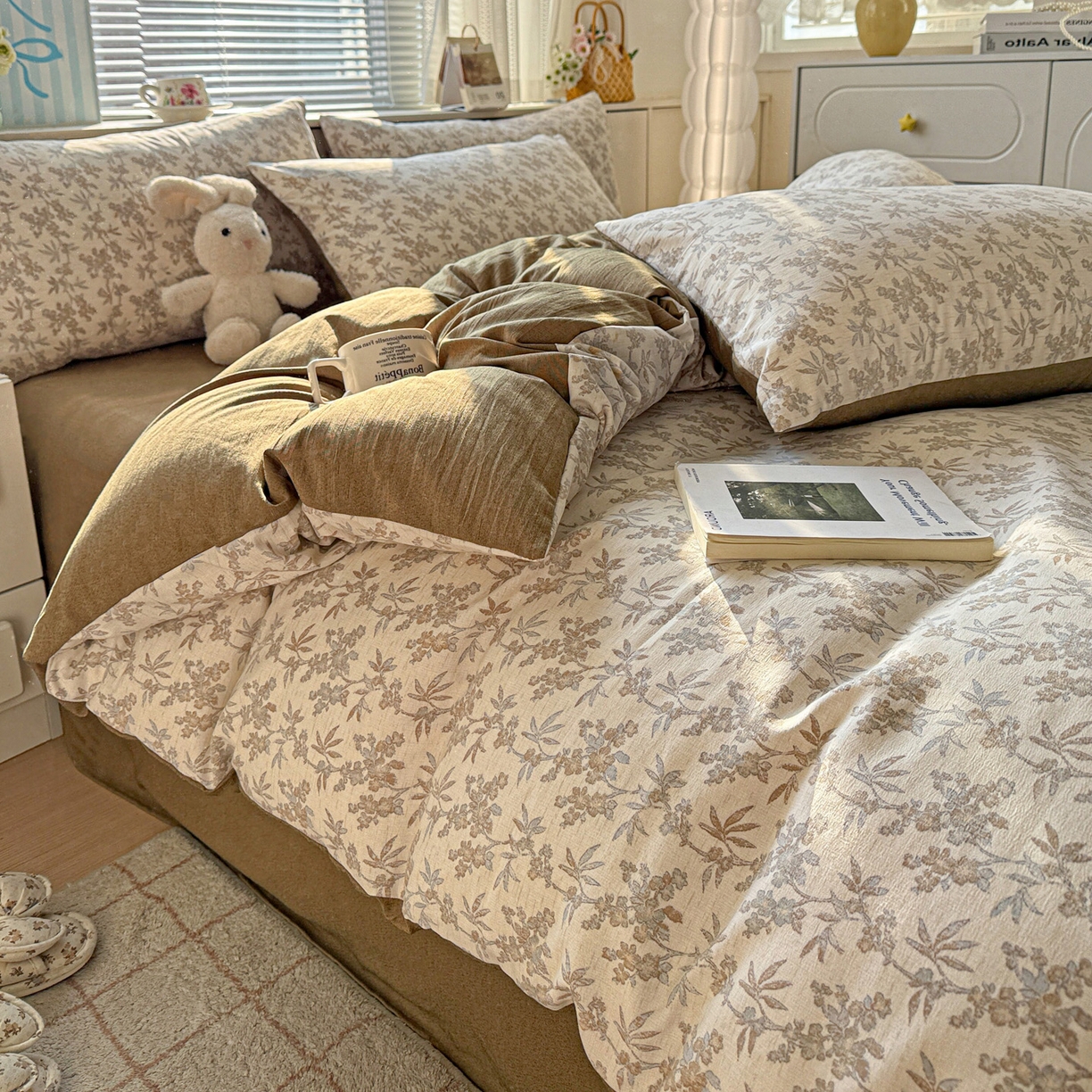 91家纺网 家纺一手货源 找家纺 名品家纺 2026新款软糯小露麻棉麻棉纱四件套 提供买家秀 暖棕花笺