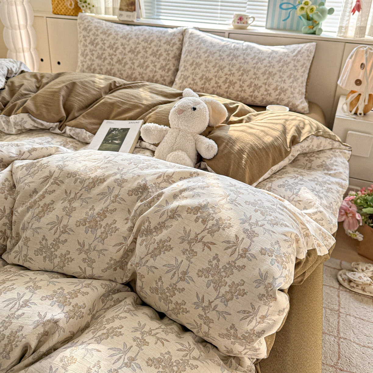 91家纺网 家纺一手货源 找家纺 名品家纺 2026新款软糯小露麻棉麻棉纱四件套 提供买家秀 暖棕花笺