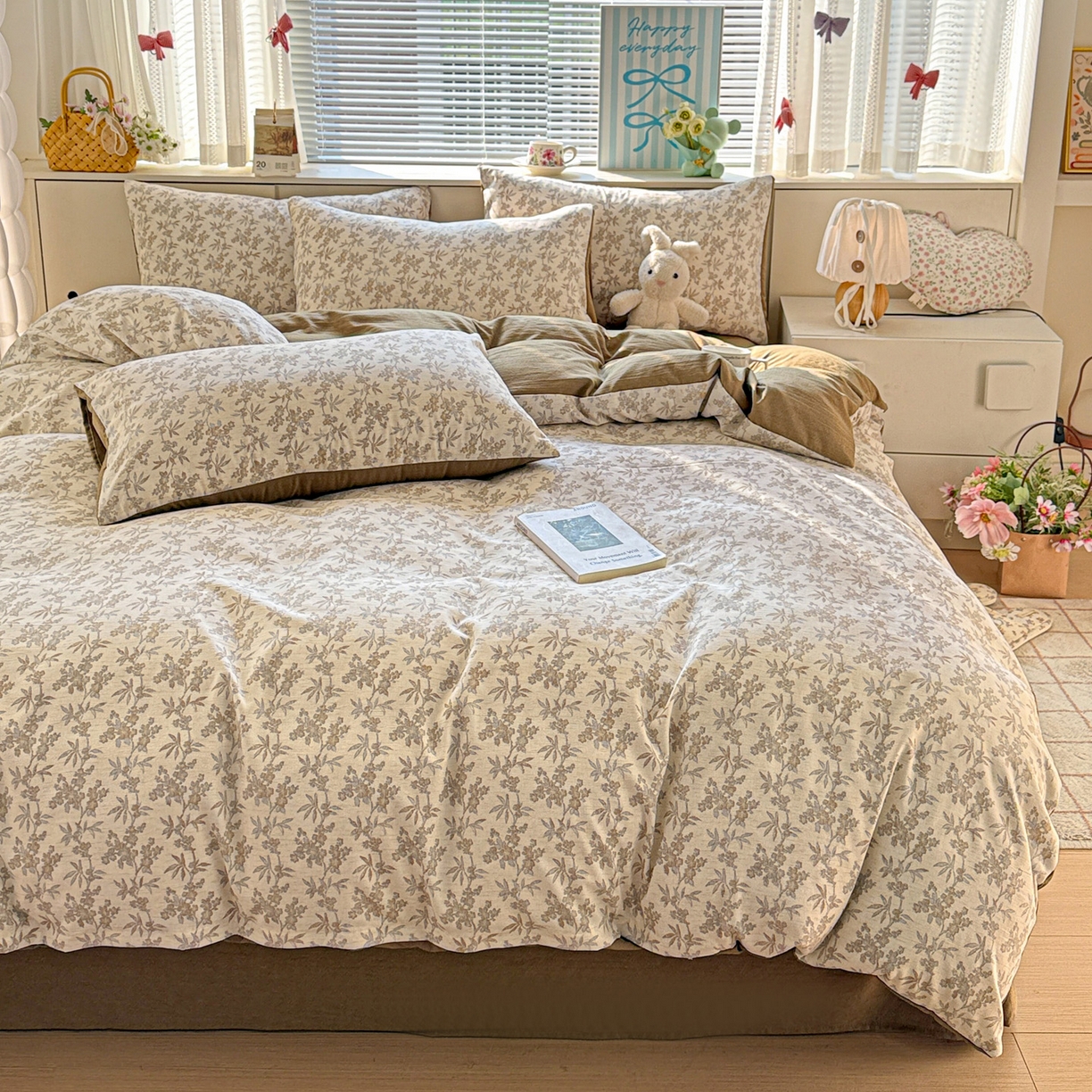 91家纺网 家纺一手货源 找家纺 名品家纺 2026新款软糯小露麻棉麻棉纱四件套 提供买家秀 暖棕花笺