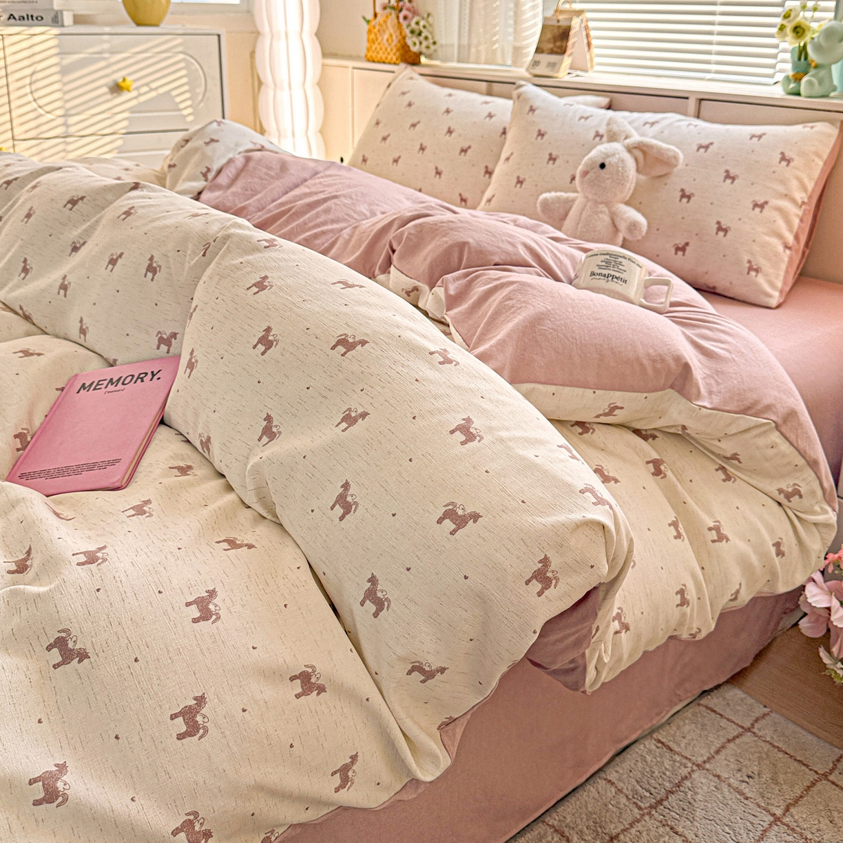 91家纺网 家纺一手货源 找家纺 名品家纺 2026新款软糯小露麻棉麻棉纱四件套 提供买家秀 奇迹小马