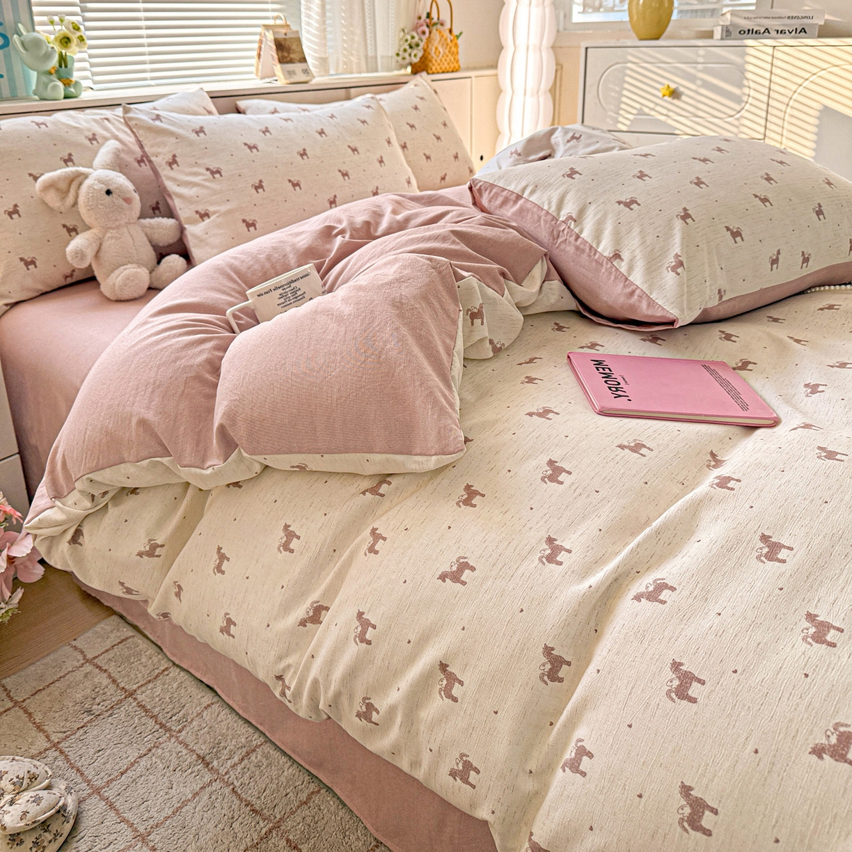 91家纺网 家纺一手货源 找家纺 名品家纺 2026新款软糯小露麻棉麻棉纱四件套 提供买家秀 奇迹小马