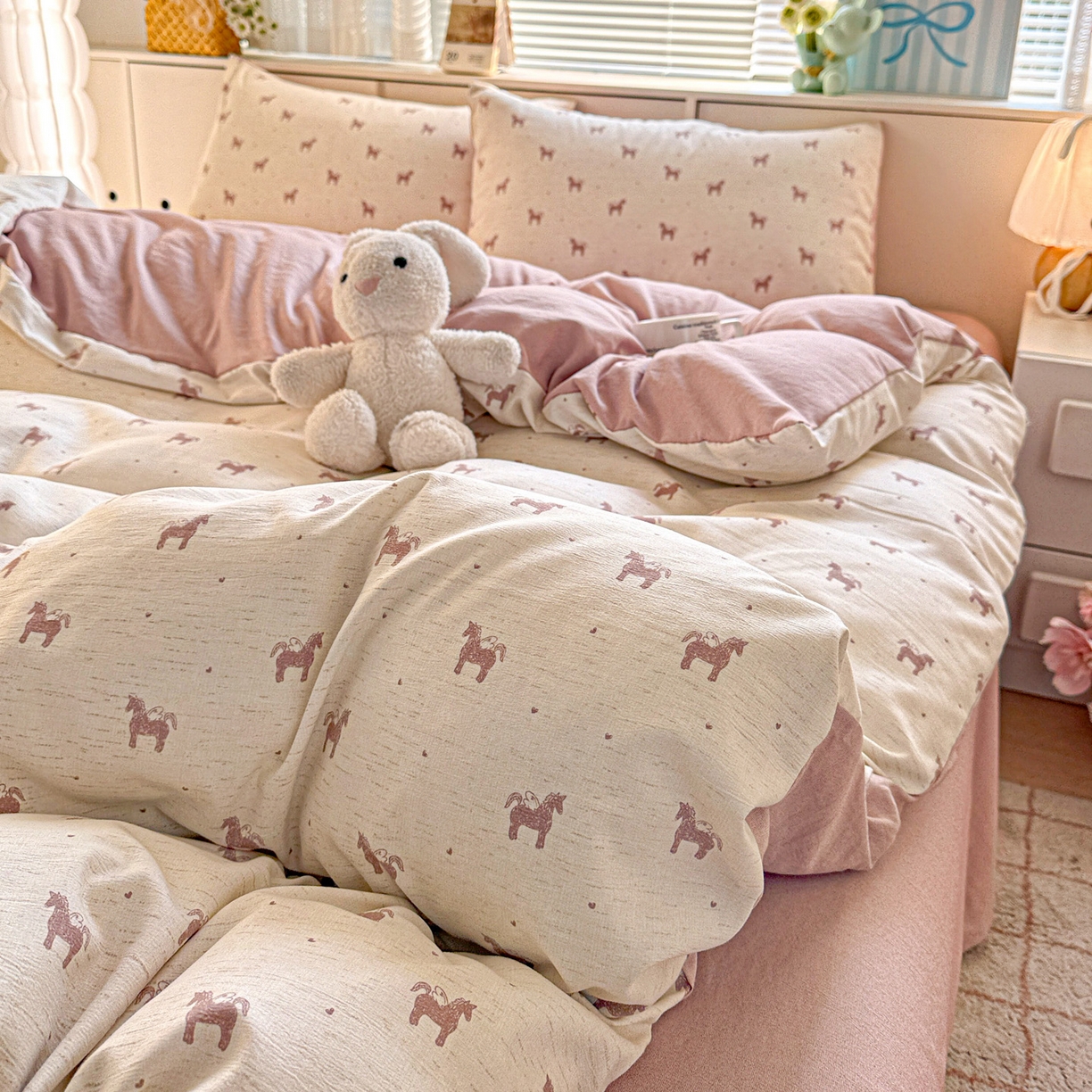 91家纺网 家纺一手货源 找家纺 名品家纺 2026新款软糯小露麻棉麻棉纱四件套 提供买家秀 奇迹小马