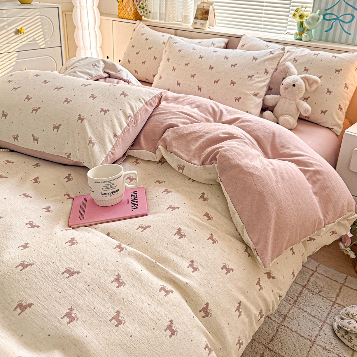 91家纺网 家纺一手货源 找家纺 名品家纺 2026新款软糯小露麻棉麻棉纱四件套 提供买家秀 奇迹小马