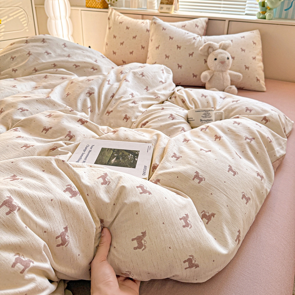 91家纺网 家纺一手货源 找家纺 名品家纺 2026新款软糯小露麻棉麻棉纱四件套 提供买家秀 奇迹小马