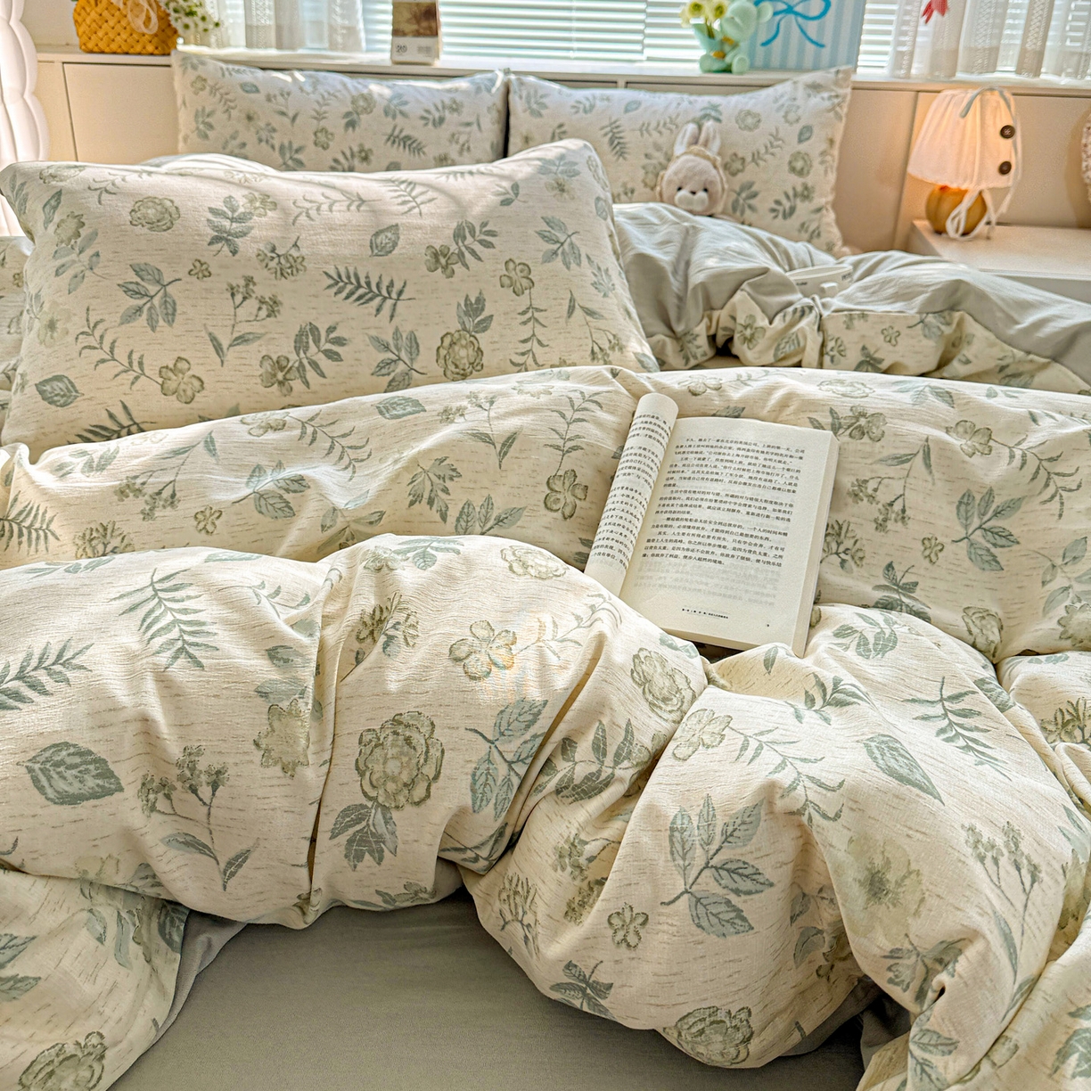 91家纺网 家纺一手货源 找家纺 名品家纺 2026新款软糯小露麻棉麻棉纱四件套 提供买家秀 浅茶花语