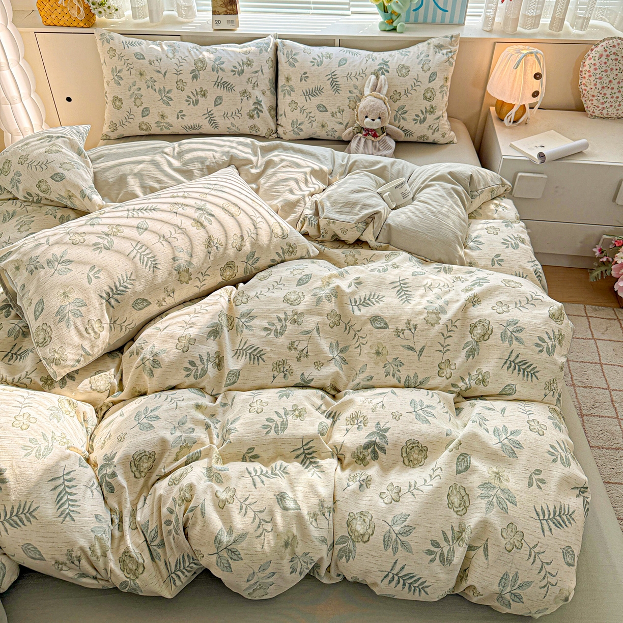 91家纺网 家纺一手货源 找家纺 名品家纺 2026新款软糯小露麻棉麻棉纱四件套 提供买家秀 浅茶花语