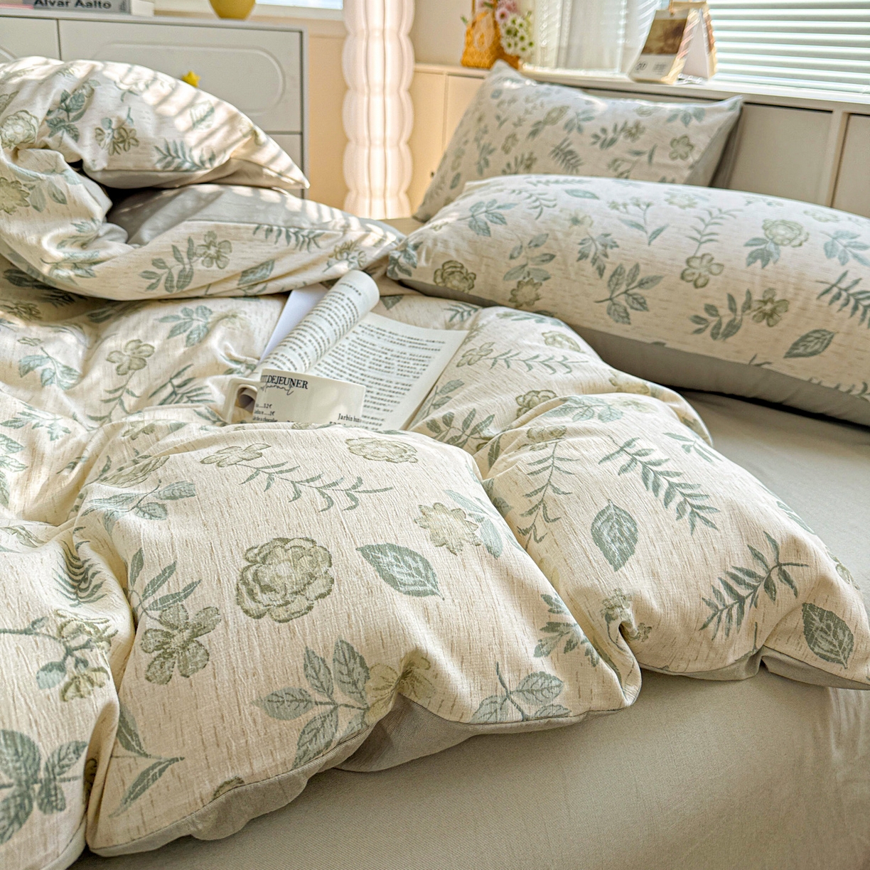 91家纺网 家纺一手货源 找家纺 名品家纺 2026新款软糯小露麻棉麻棉纱四件套 提供买家秀 浅茶花语