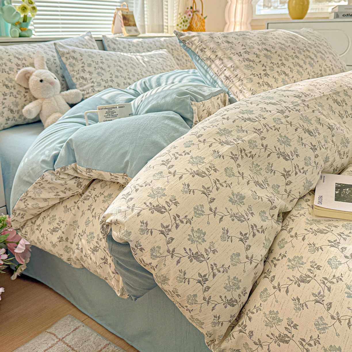 91家纺网 家纺一手货源 找家纺 名品家纺 2026新款软糯小露麻棉麻棉纱四件套 提供买家秀 青枝漫野