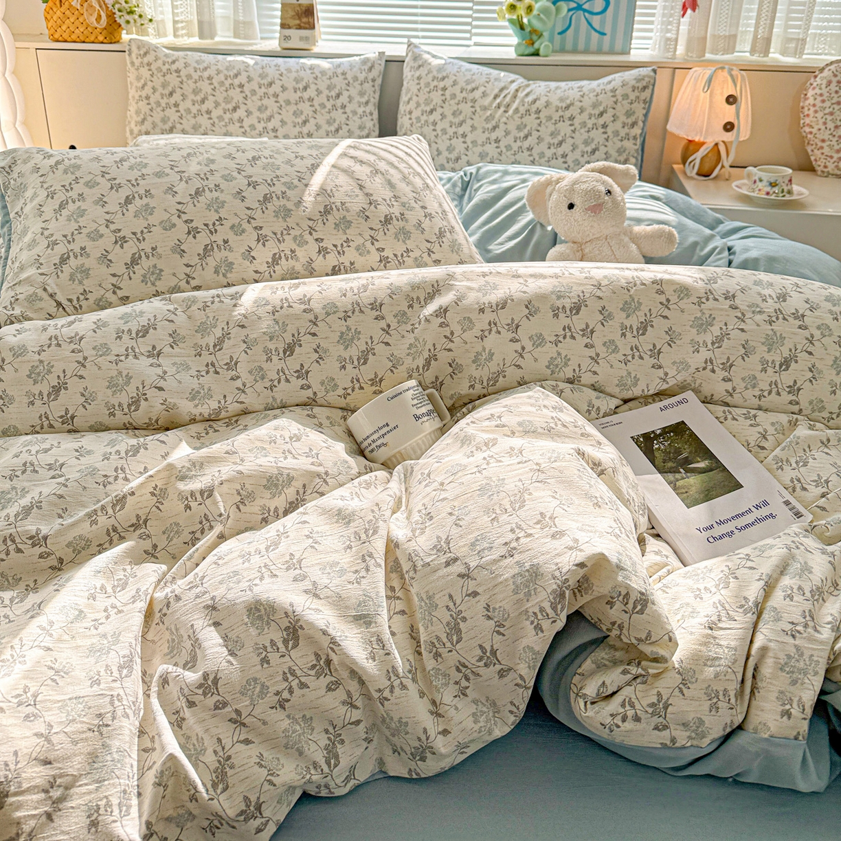 91家纺网 家纺一手货源 找家纺 名品家纺 2026新款软糯小露麻棉麻棉纱四件套 提供买家秀 青枝漫野