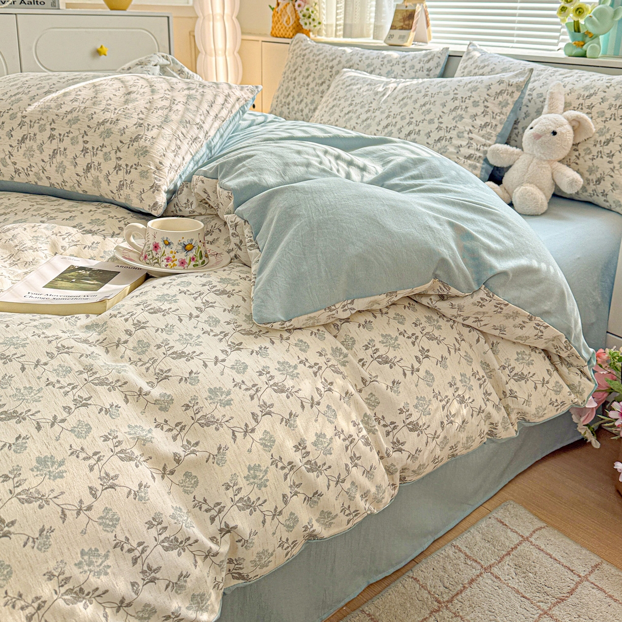 91家纺网 家纺一手货源 找家纺 名品家纺 2026新款软糯小露麻棉麻棉纱四件套 提供买家秀 青枝漫野